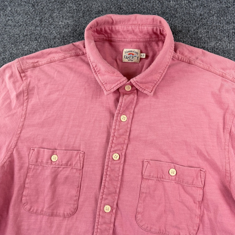 Faherty Shirt Mens XL Sunwashed Pink Short Sleeve Knit Seasons Button Up
